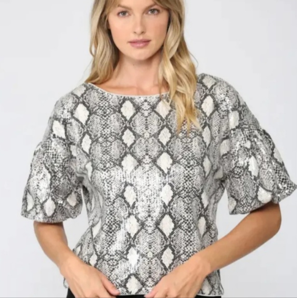 Fate Sequin Cropped Puff Sleeve Top Size Medium Swift Eras Tour Sparkle